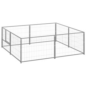 Dog Kennel Silver 43.1 ft¬≤ Steel (Color: Silver)